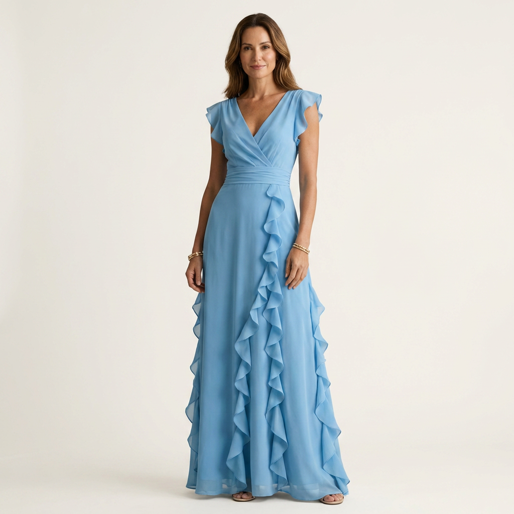 Nellyana | Vestito Maxy con Scollo a V Stile Incrociato e Maniche Fluttuanti