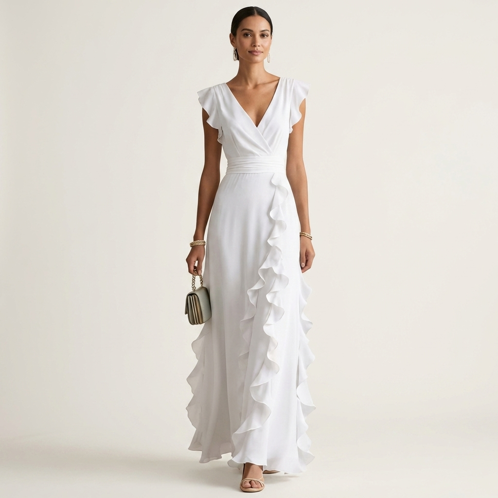 Nellyana | Vestito Maxy con Scollo a V Stile Incrociato e Maniche Fluttuanti