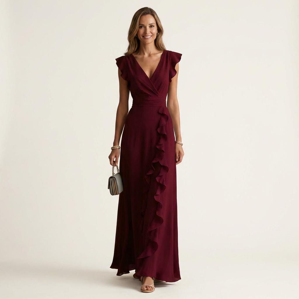 Nellyana | Vestito Maxy con Scollo a V Stile Incrociato e Maniche Fluttuanti