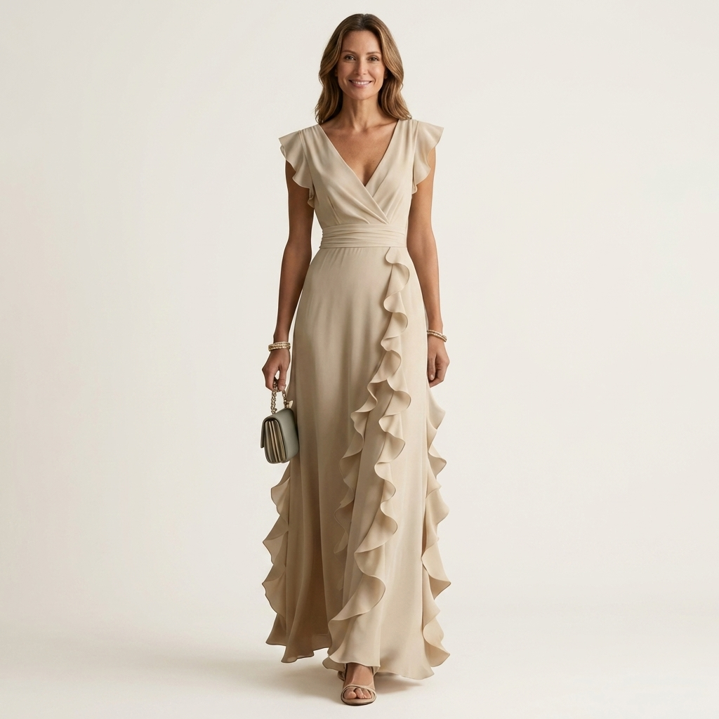 Nellyana | Vestito Maxy con Scollo a V Stile Incrociato e Maniche Fluttuanti