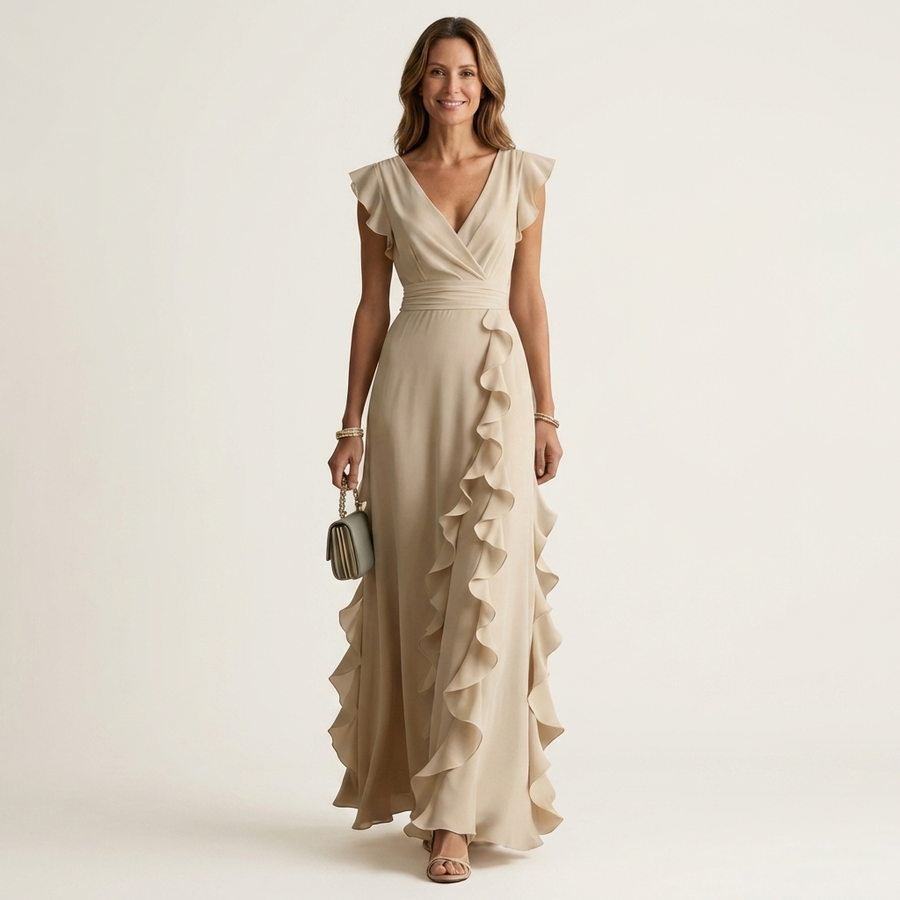 Nellyana | Vestito Maxy con Scollo a V Stile Incrociato e Maniche Fluttuanti