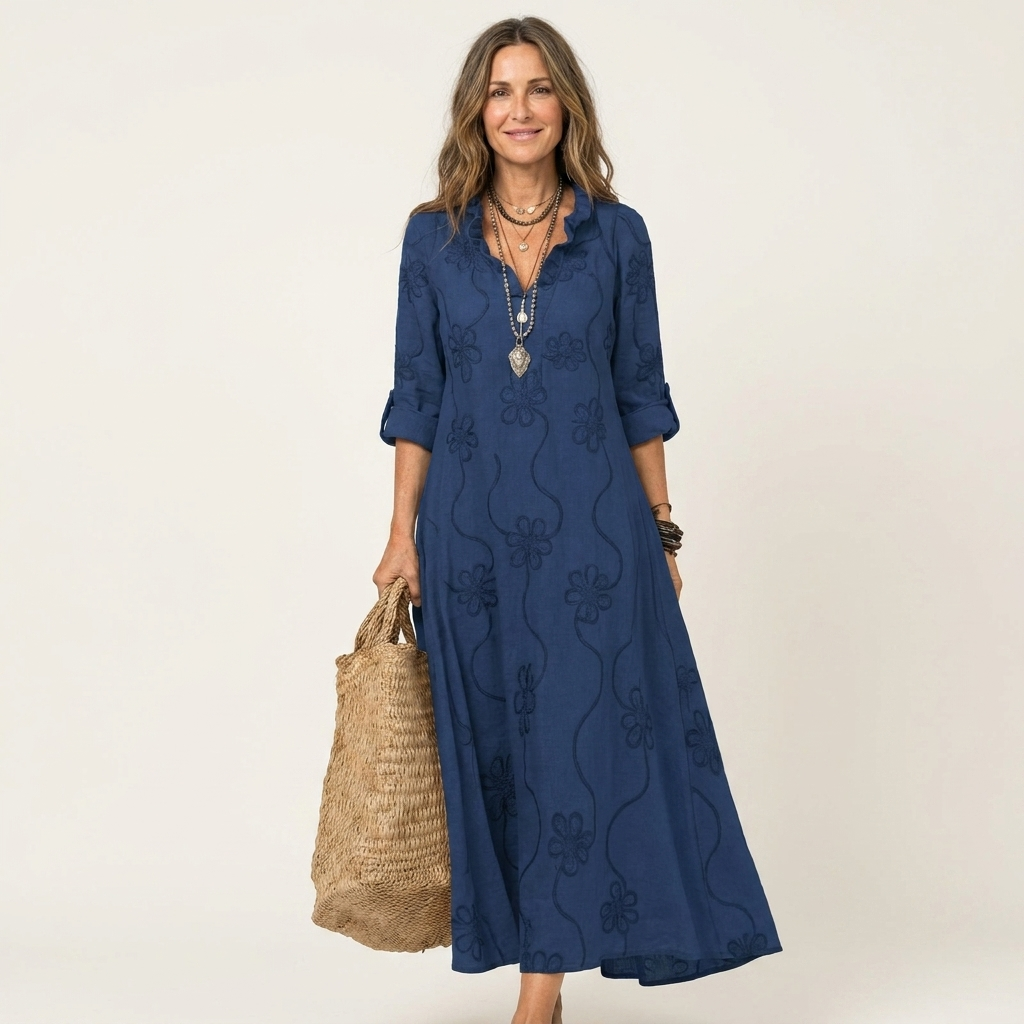 Mariam | Maxidress con ricamo floreale tonale