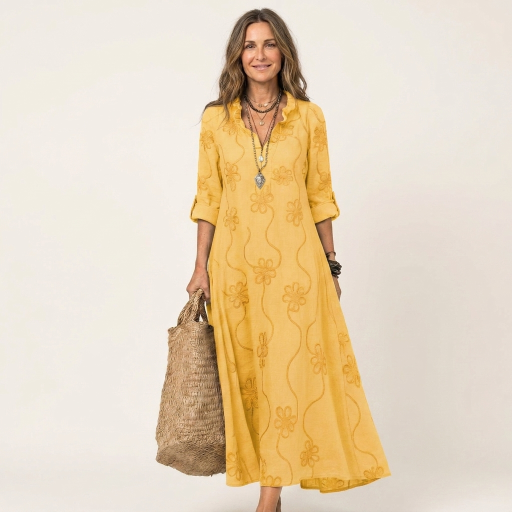 Mariam | Maxidress con ricamo floreale tonale
