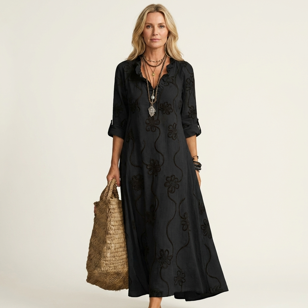 Mariam | Maxidress con ricamo floreale tonale