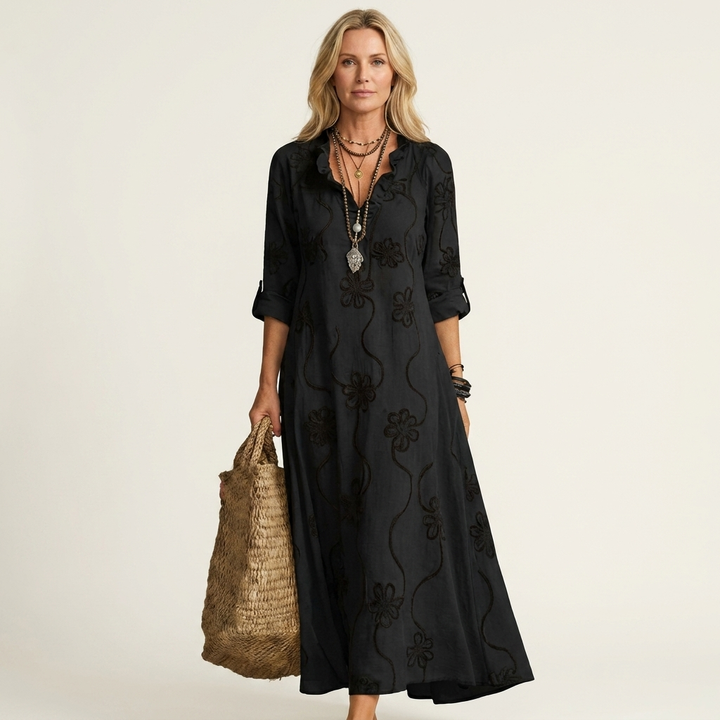 Mariam | Maxidress con ricamo floreale tonale