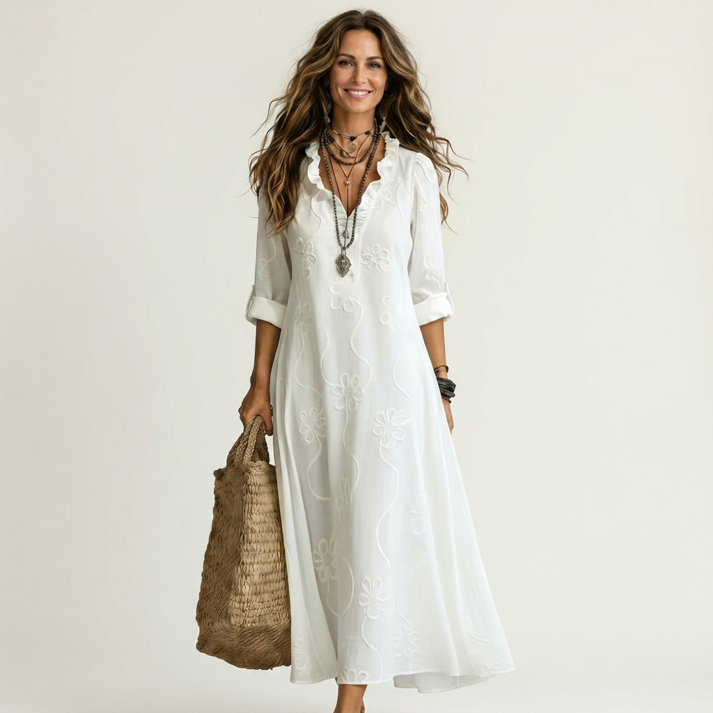 Mariam | Maxidress con ricamo floreale tonale