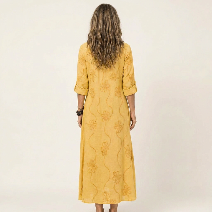 Mariam | Maxidress con ricamo floreale tonale