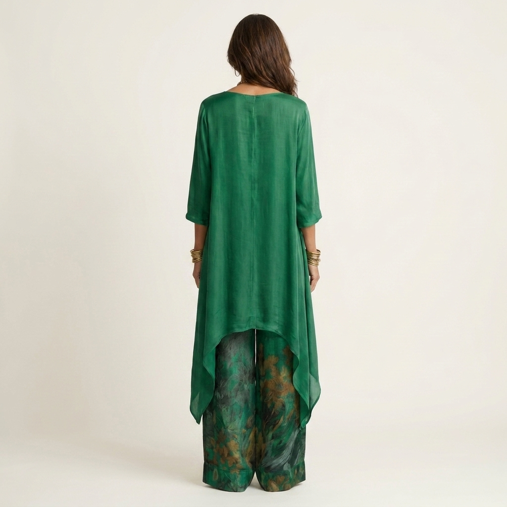 Carola | Set Due Pezzi in Cotone-Seta con Tunica Asimmetrica