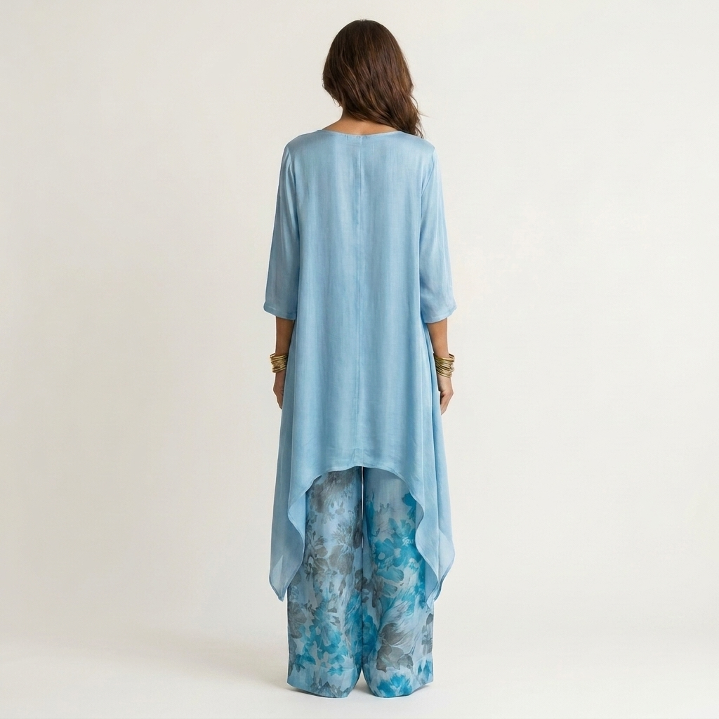 Carola | Set Due Pezzi in Cotone-Seta con Tunica Asimmetrica