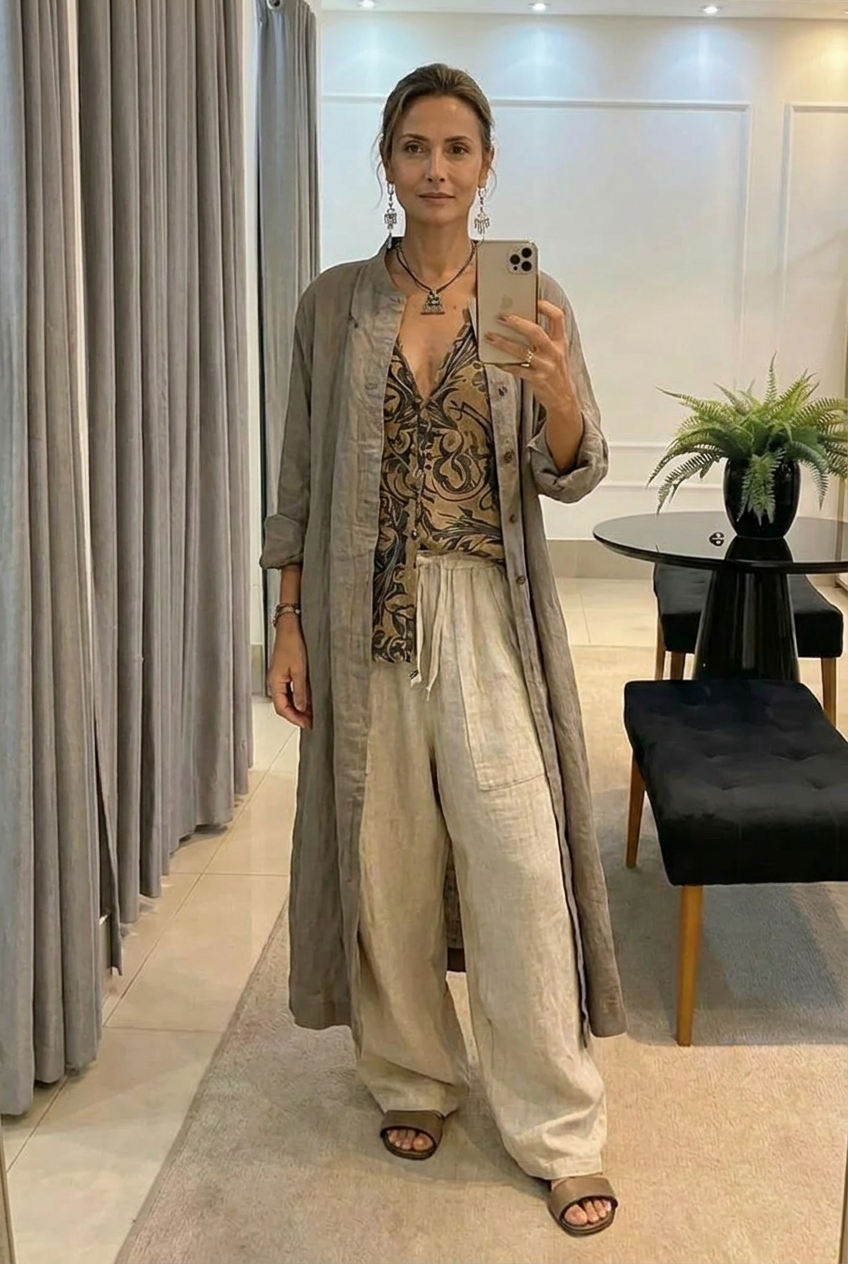Elena | Completo di 3 pezzi con pantaloni a gamba larga e cardigan