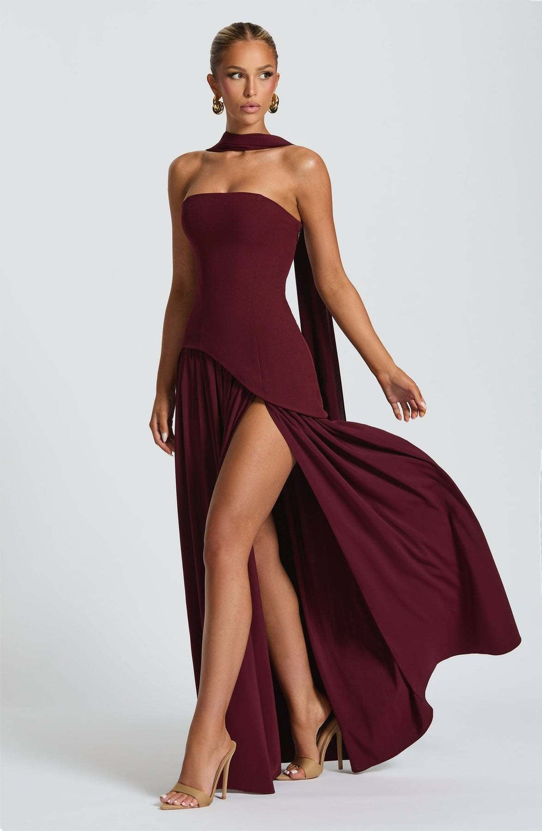 LINA | Abito Maxy Senza Spalline con Alta Fessura