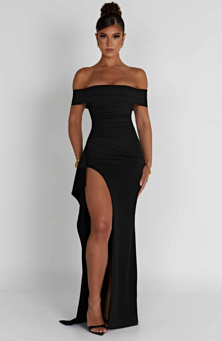 KIM | Abito Maxi in Satin Off-Shoulder