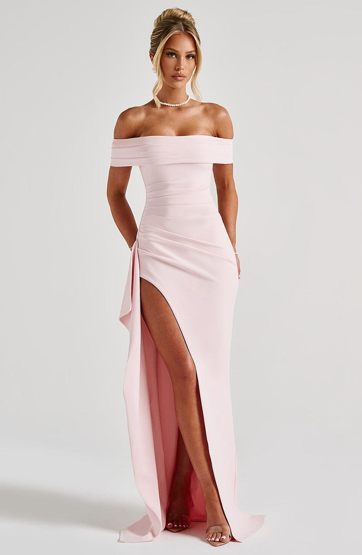 KIM | Abito Maxi in Satin Off-Shoulder