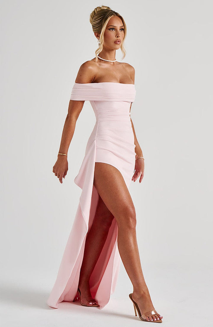 KIM | Abito Maxi in Satin Off-Shoulder