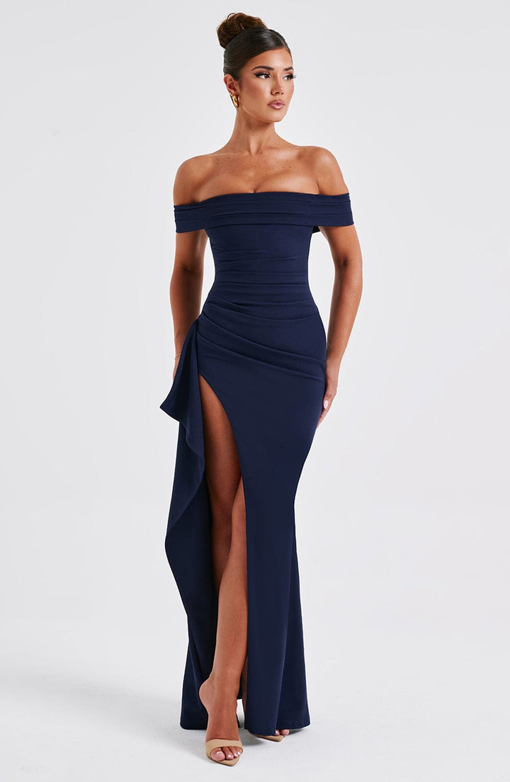 KIM | Abito Maxi in Satin Off-Shoulder