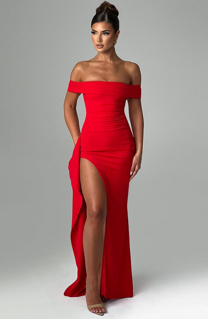 KIM | Abito Maxi in Satin Off-Shoulder
