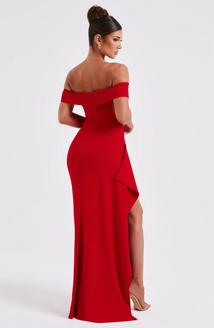 KIM | Abito Maxi in Satin Off-Shoulder