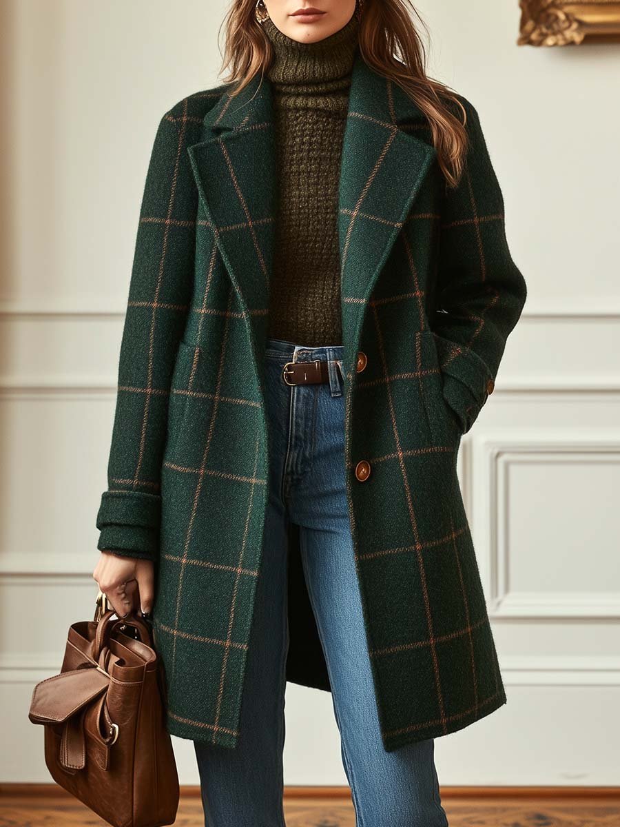 Paola | Cappotto lungo in lana a quadri senza tempo