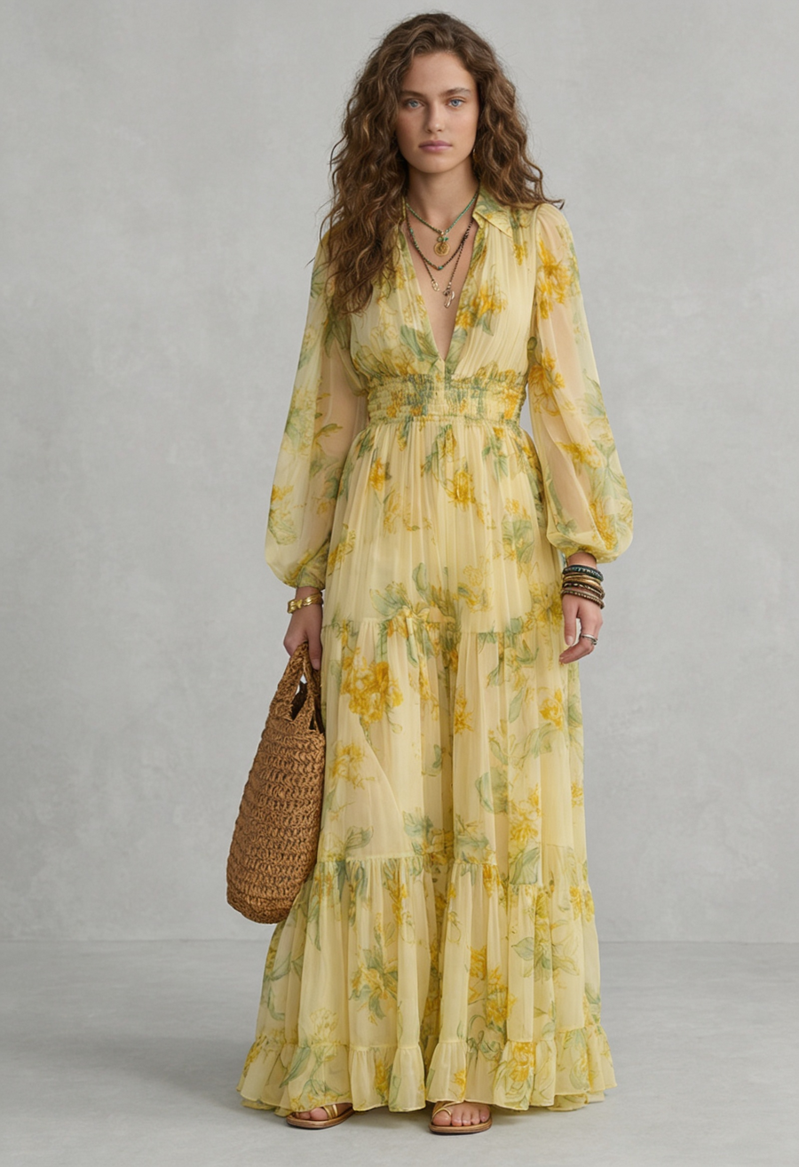 SOFIA | Maxi Abito Boho Chiffon Giallo