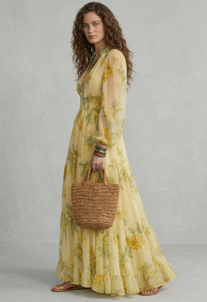 SOFIA | Maxi Abito Boho Chiffon Giallo