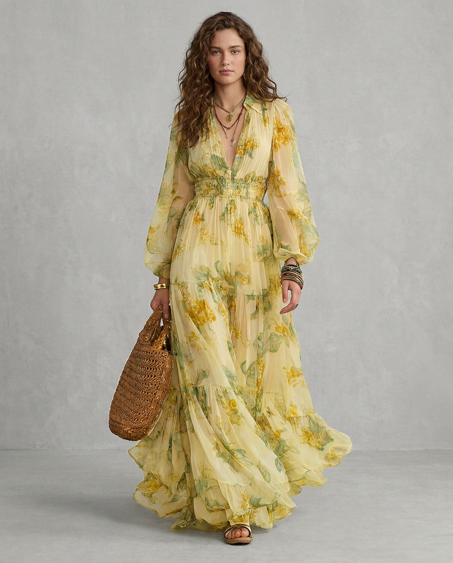 SOFIA | Maxi Abito Boho Chiffon Giallo