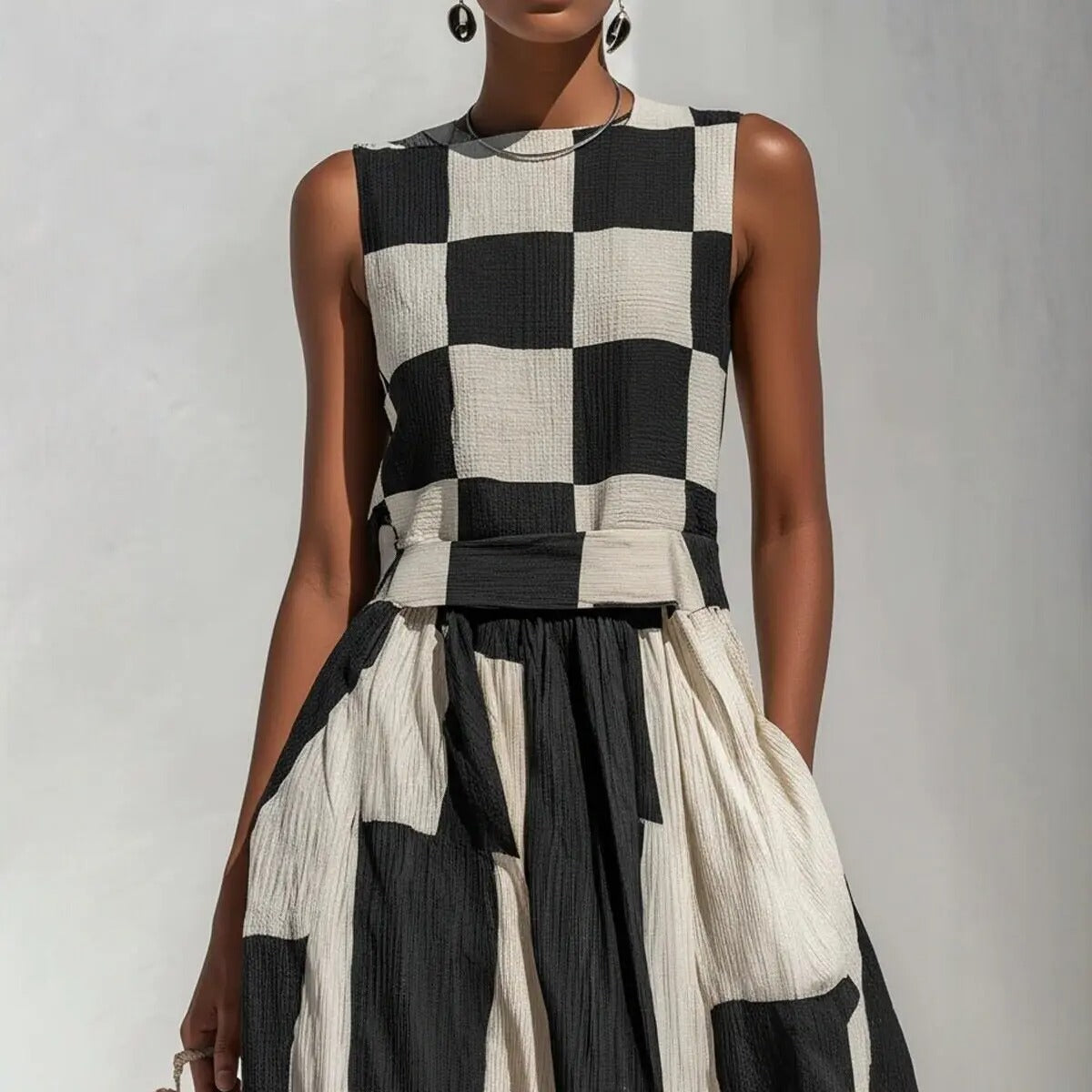 Noa Vestito Maxi Geometrico in Bianco e Nero