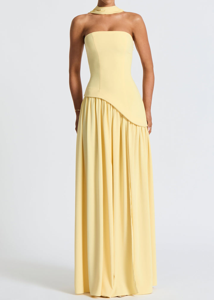 LINA | Abito Maxy Senza Spalline con Alta Fessura