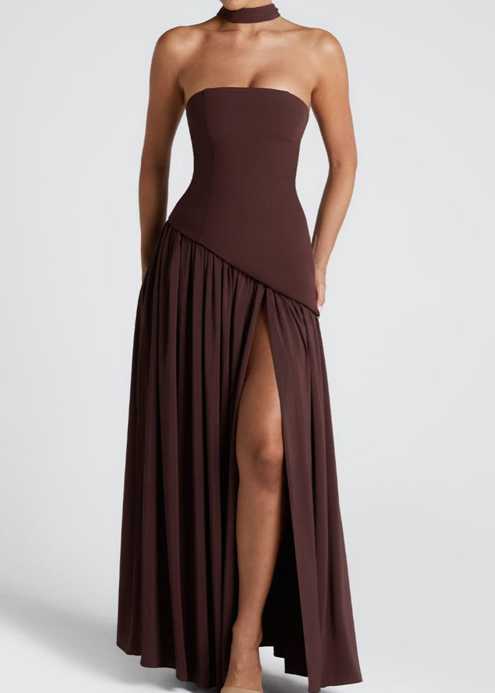 LINA | Abito Maxy Senza Spalline con Alta Fessura