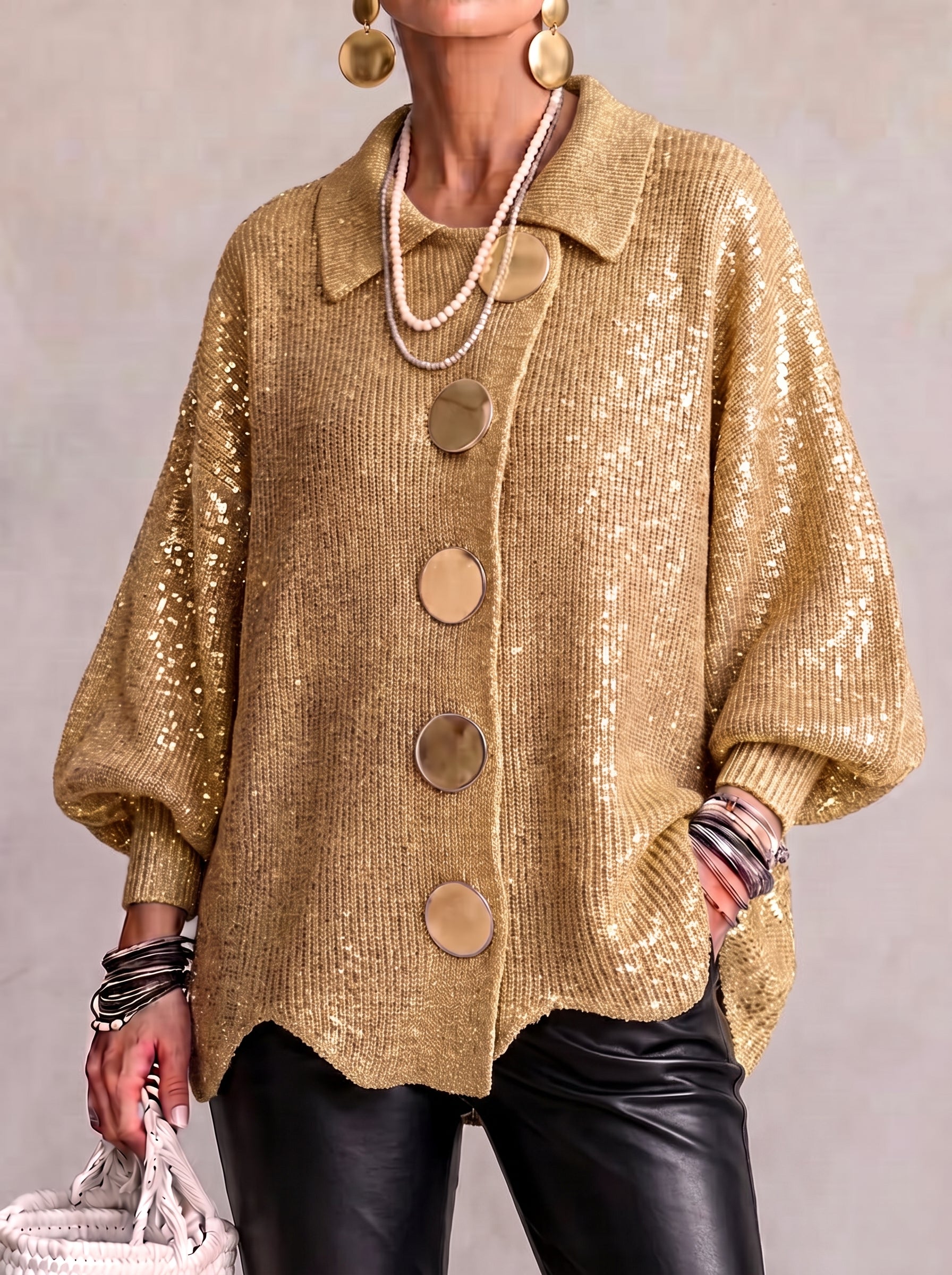 Eleonora | Cardigan Oversize con Bottoni Metallici Grandi