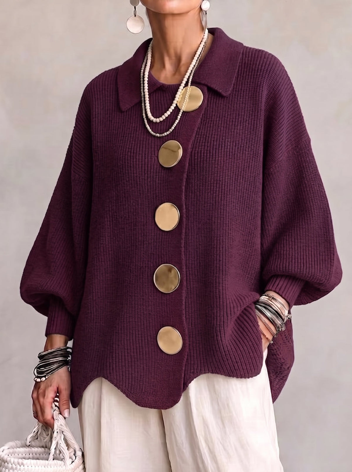 Eleonora | Cardigan Oversize con Bottoni Metallici Grandi