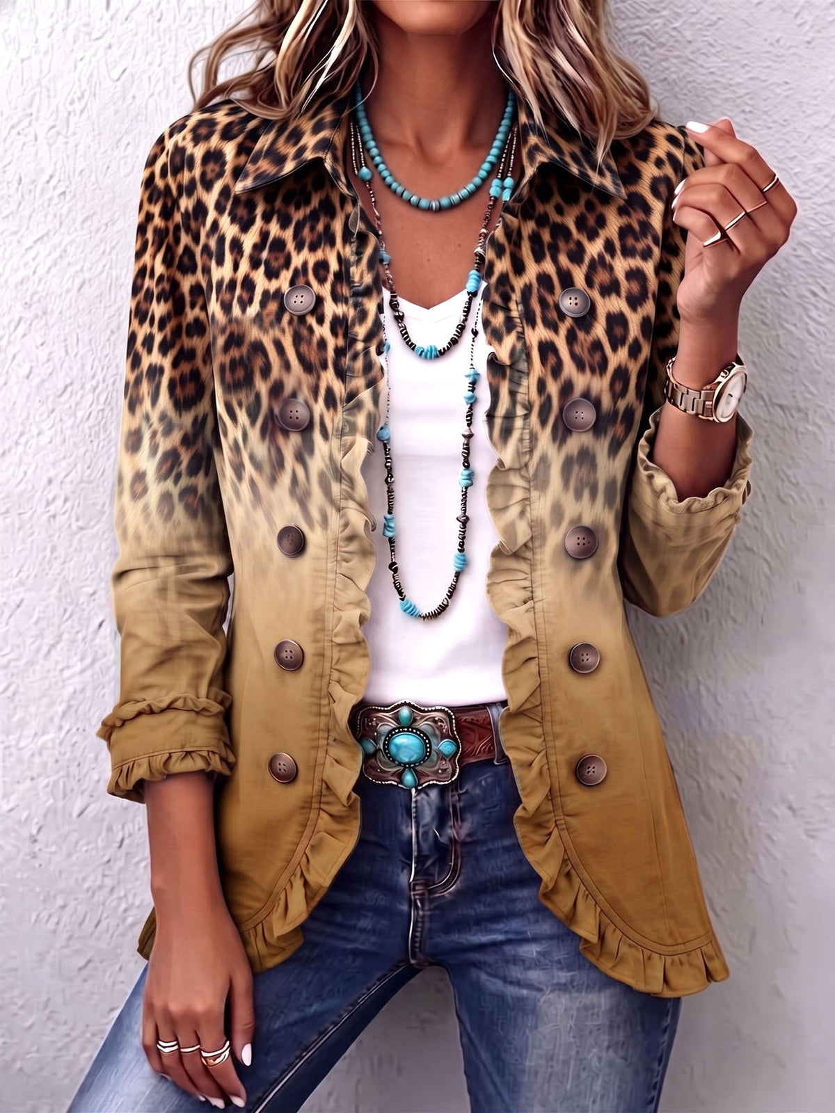 Beatrice | Blazer Leopardato Ombré con Balze