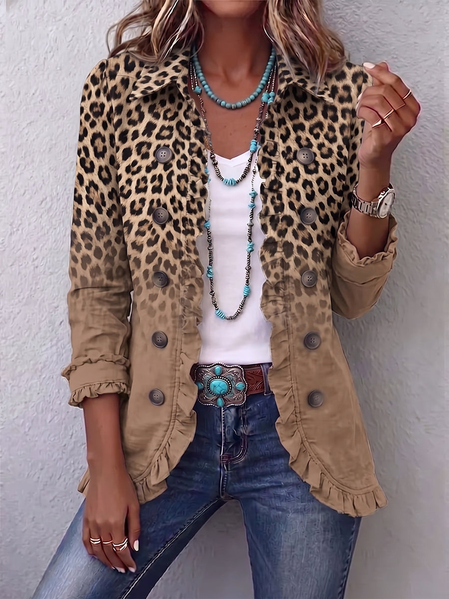Giulia | Giacca Vintage Leopardata Sfumata con Volant