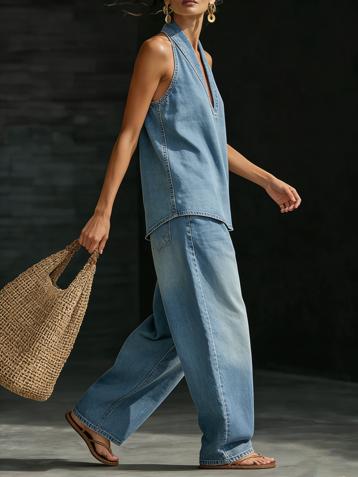 Elena | Set Due Pezzi in Denim Minimalista e Confortevole