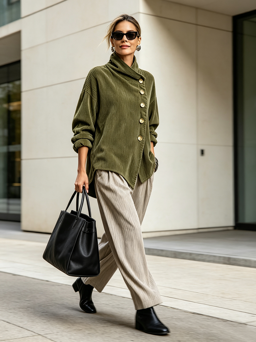 Sandra | Giacca in maglia a coste verde oliva