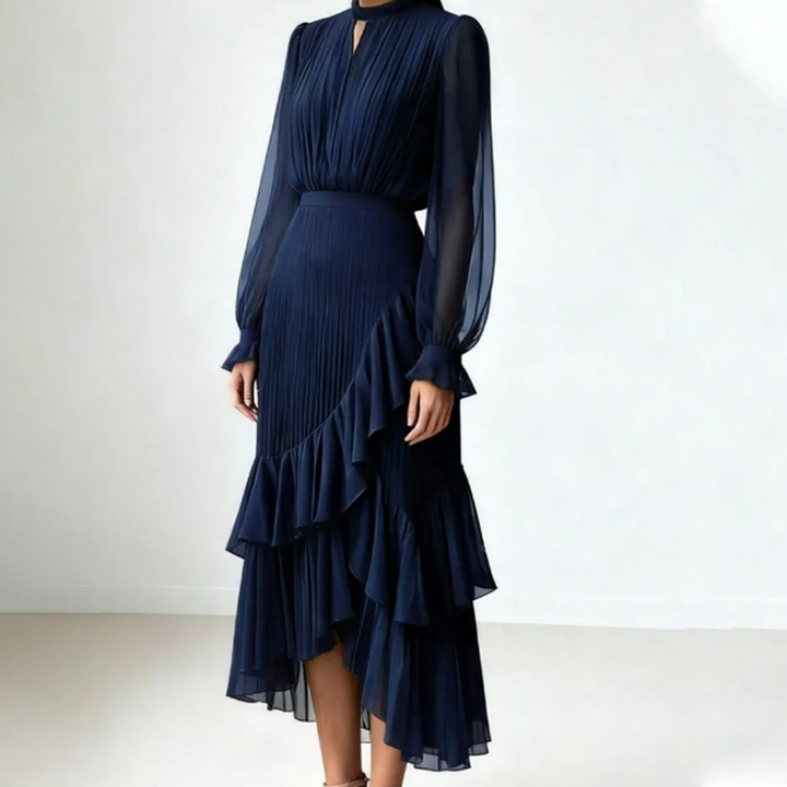 Valentina | Abito Midi Plissettato con Volant Eleganti