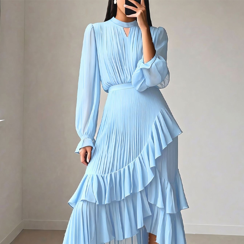 Valentina | Abito Midi Plissettato con Volant Eleganti