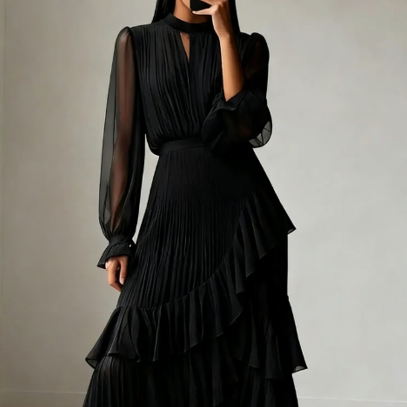 Valentina | Abito Midi Plissettato con Volant Eleganti