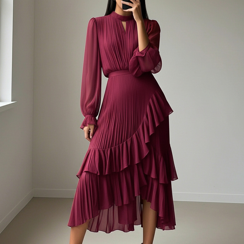 Valentina | Abito Midi Plissettato con Volant Eleganti