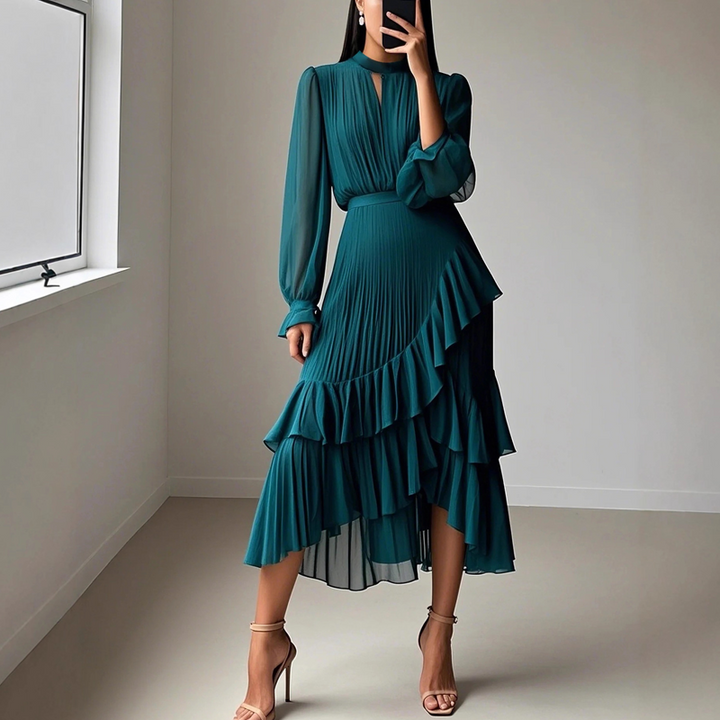 Valentina | Abito Midi Plissettato con Volant Eleganti