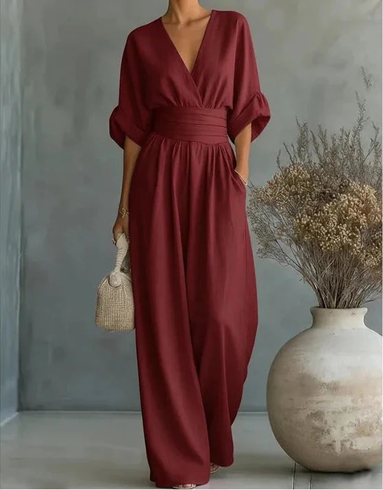 Daniela - Mono elegante con scollatura a V e gamba larga