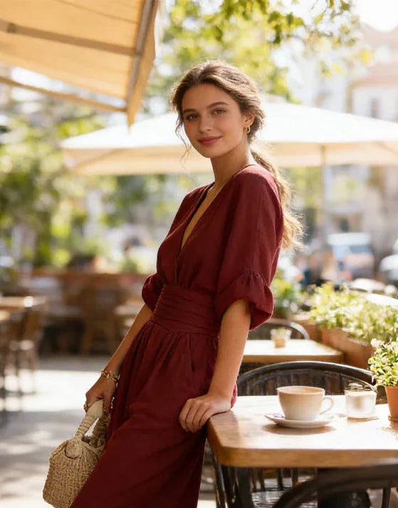 Daniela - Mono elegante con scollatura a V e gamba larga