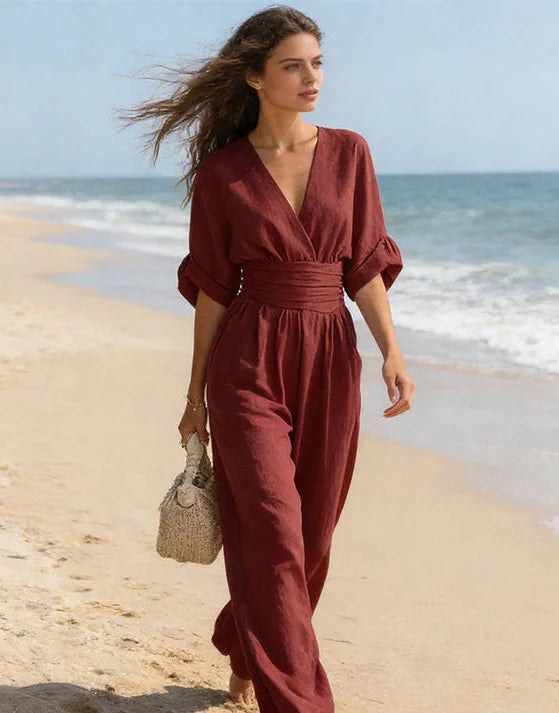 Daniela - Mono elegante con scollatura a V e gamba larga