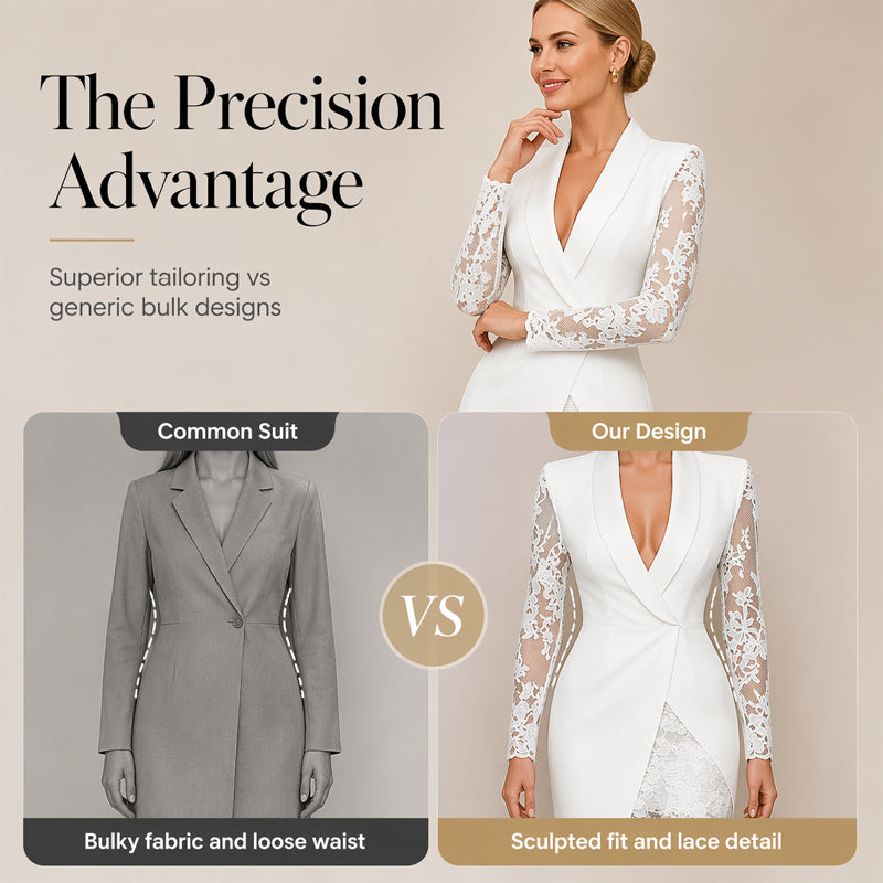Abito bodycon elegante con scollatura a V e maniche in pizzo